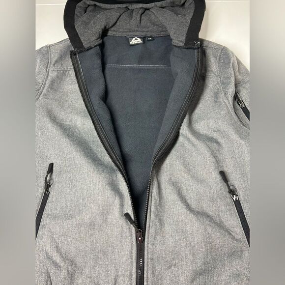 Reebok Softshell Athletic Jacket Full zip Hooded Gray Black Size L Fleece Lined - Picture 6 of 13